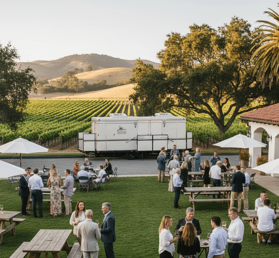 JW Enterprises 28ft Executive Bathroom Trailer At a Winery in Los Olivos