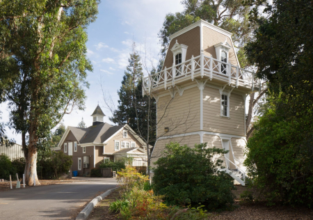 The historic carriage house and water tower at Holbrook-Palmer Park in Atherton, California