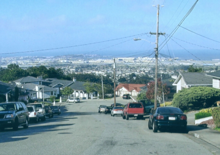 Panorama of San Bruno, California looking toward San Francisco Bay
