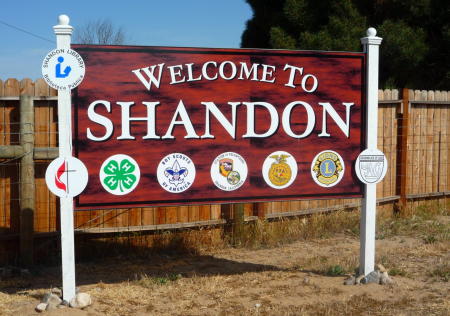 Welcome to Shandon entry sign in Shandon, California