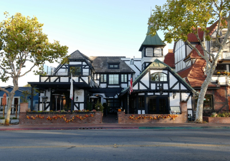Danish-style buildings in downtown Solvang CA Half-timbered Danish-style building in downtown Solvang, California